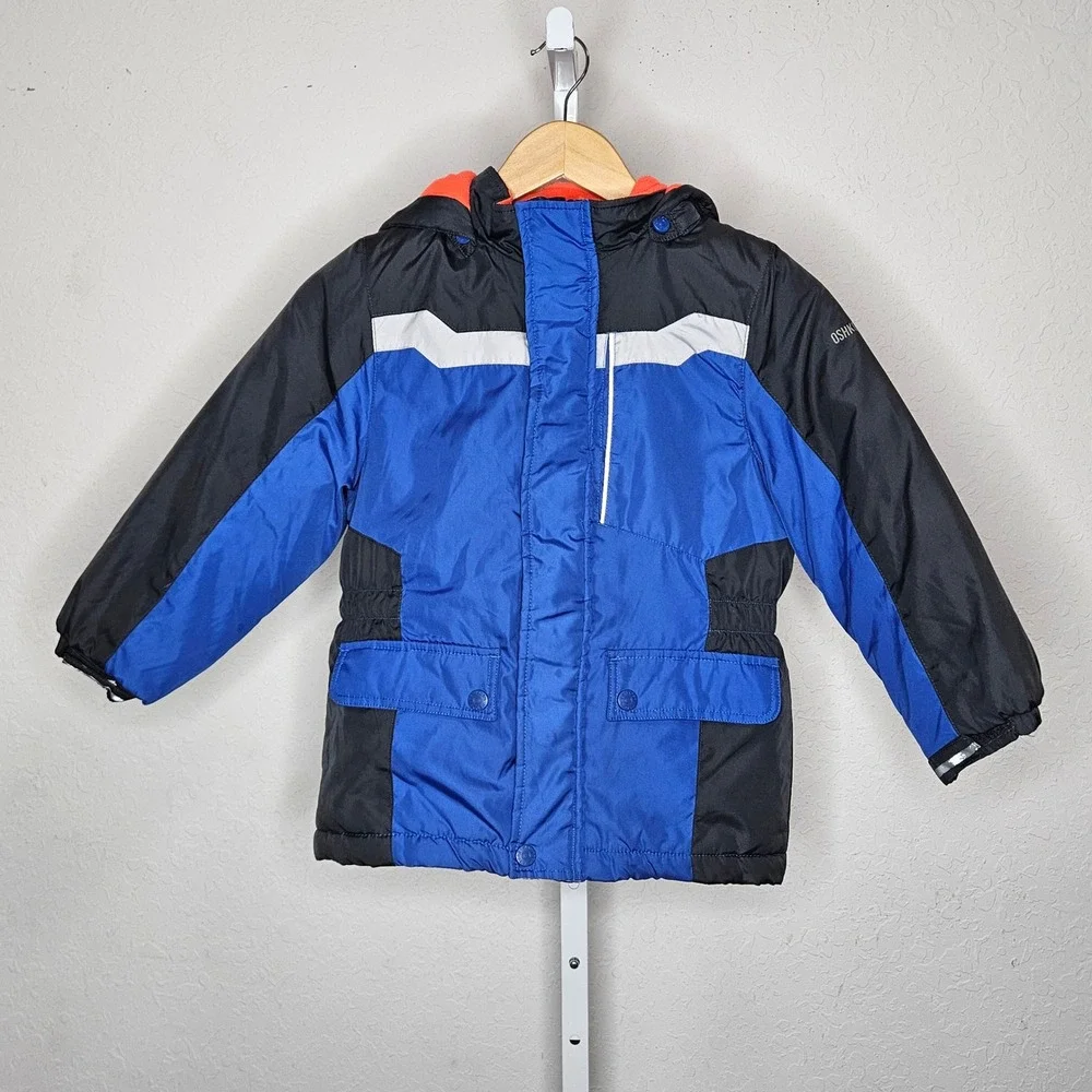 OshKosh B'gosh Boys Blue Black Colorblock Fleece Lined Hooded Puffer Jacket L 7